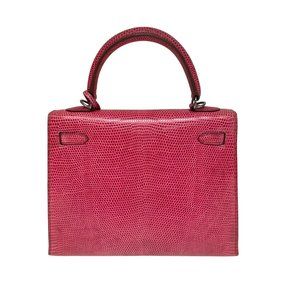 HERMES Vintage Kelly 25 Sellier Lizard "Fuchsia" Pink w/  Ruthenium Hardware